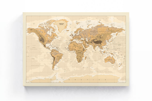 Push Pin World Map - Sand (Detailed)