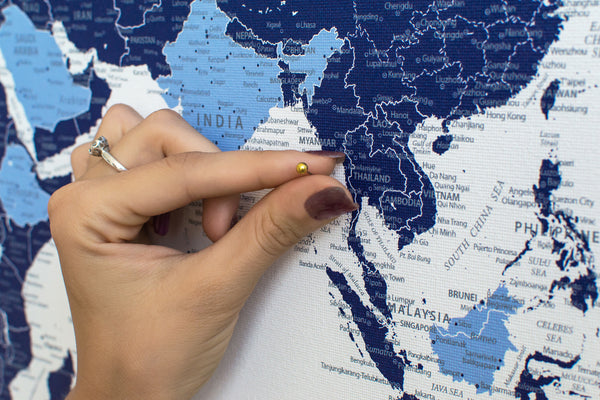 Push Pin World Map - Azure Blue (Detailed)