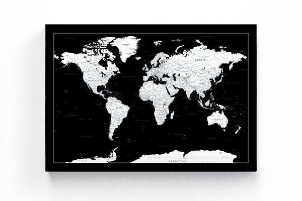Push Pin World Map - Black (Detailed)