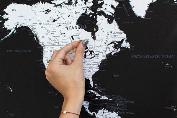 Push Pin World Map - Black (Detailed)