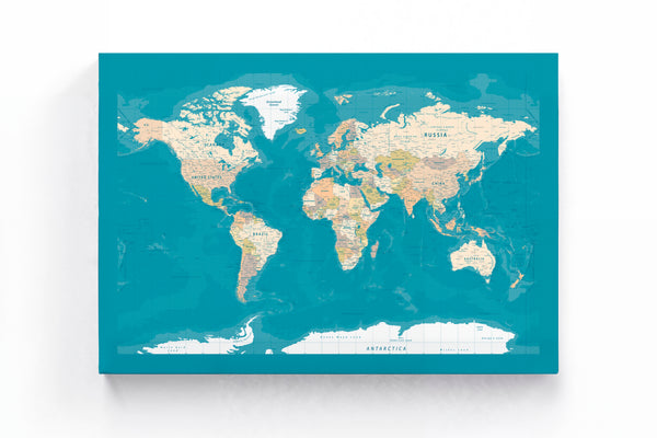 Push Pin World Map - Blue (Detailed)
