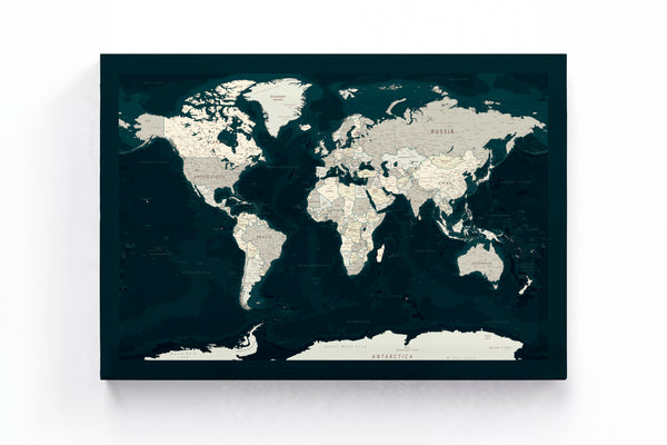 Push Pin World Map - Dark Green (Detailed)